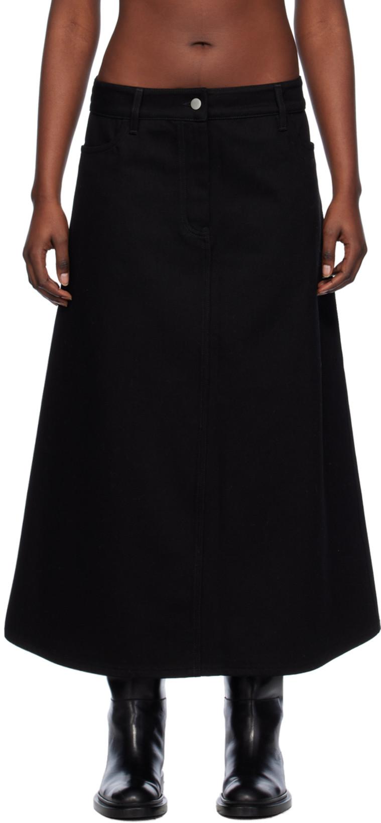 Black A-Line Denim Maxi Skirt by STUDIO NICHOLSON