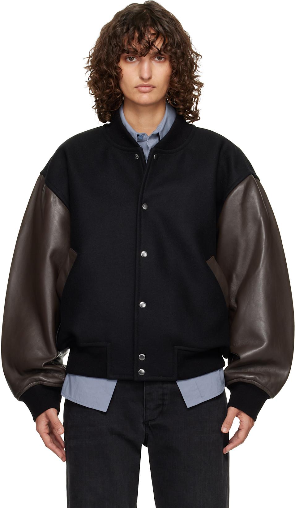 Black & Brown Alph Leather Bomber Jacket by STUDIO NICHOLSON