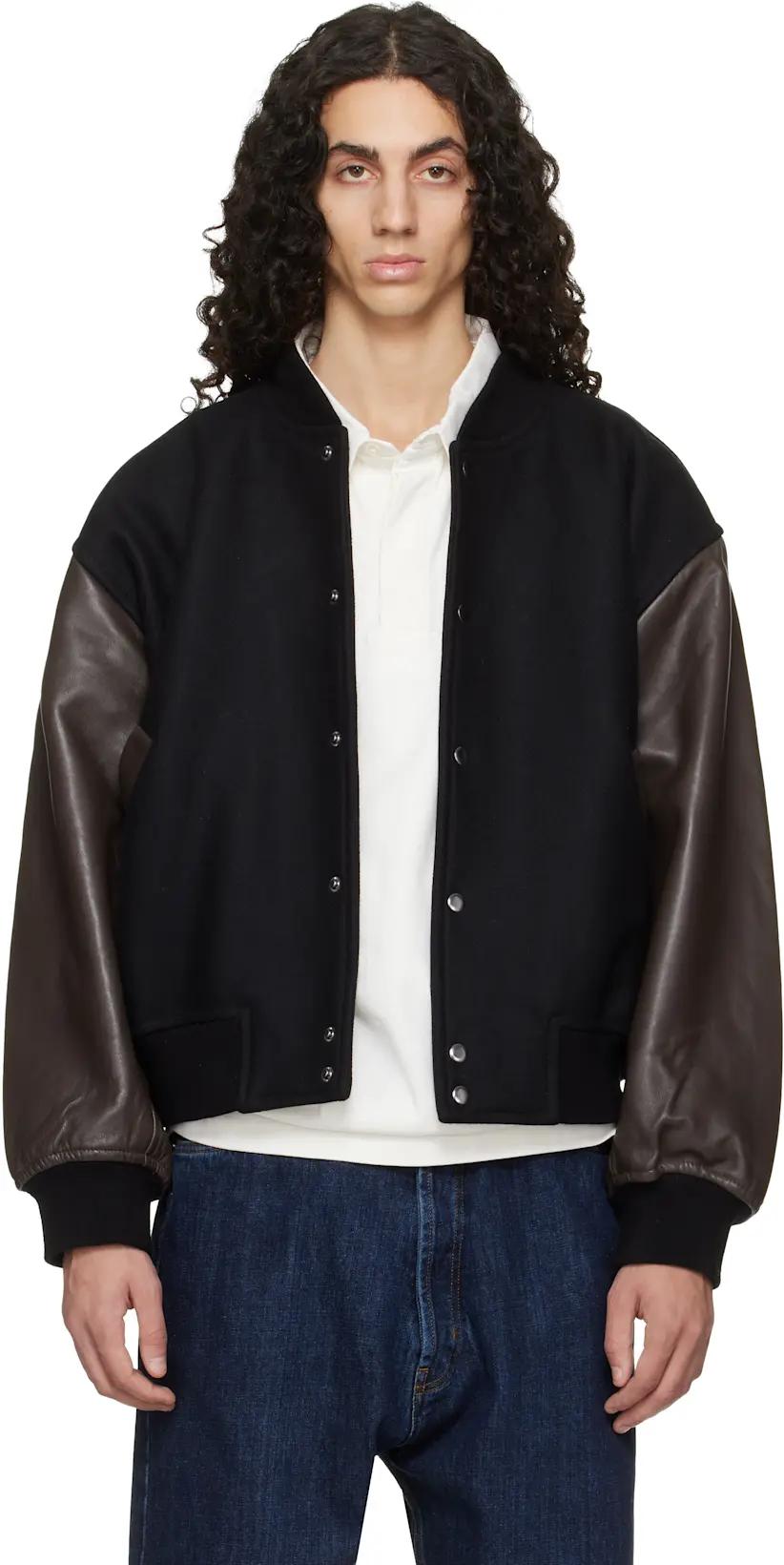 Black & Brown Alph Leather Bomber Jacket by STUDIO NICHOLSON