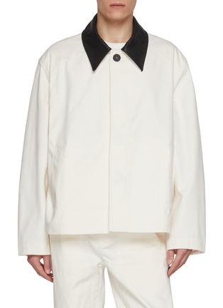 Leather Collar Cotton Canvas Barn Jacket by STUDIO NICHOLSON