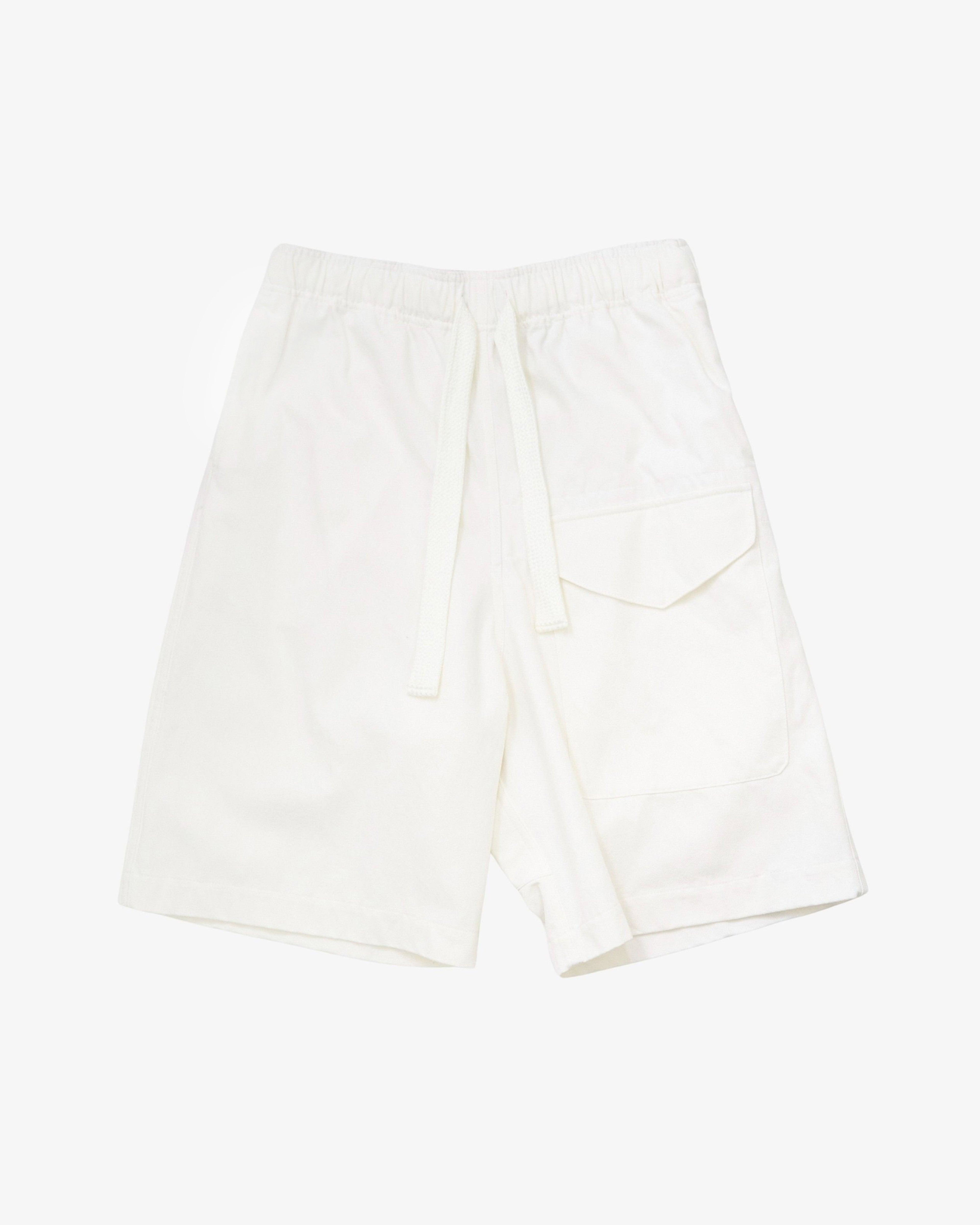 STUDIO NICHOLSON - Men's Patch Pocket Drawstring Short - (White) by STUDIO NICHOLSON