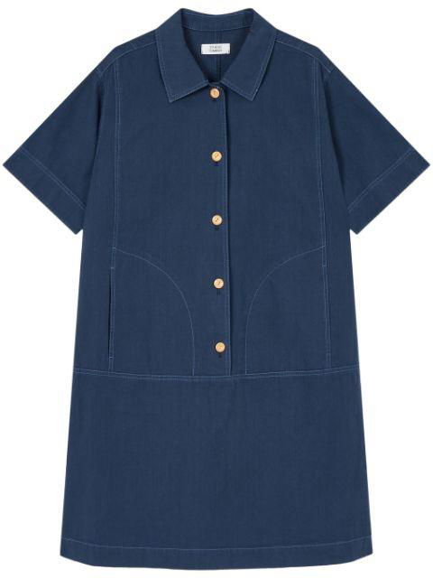 button-up contrast-stitching dress by STUDIO TOMBOY