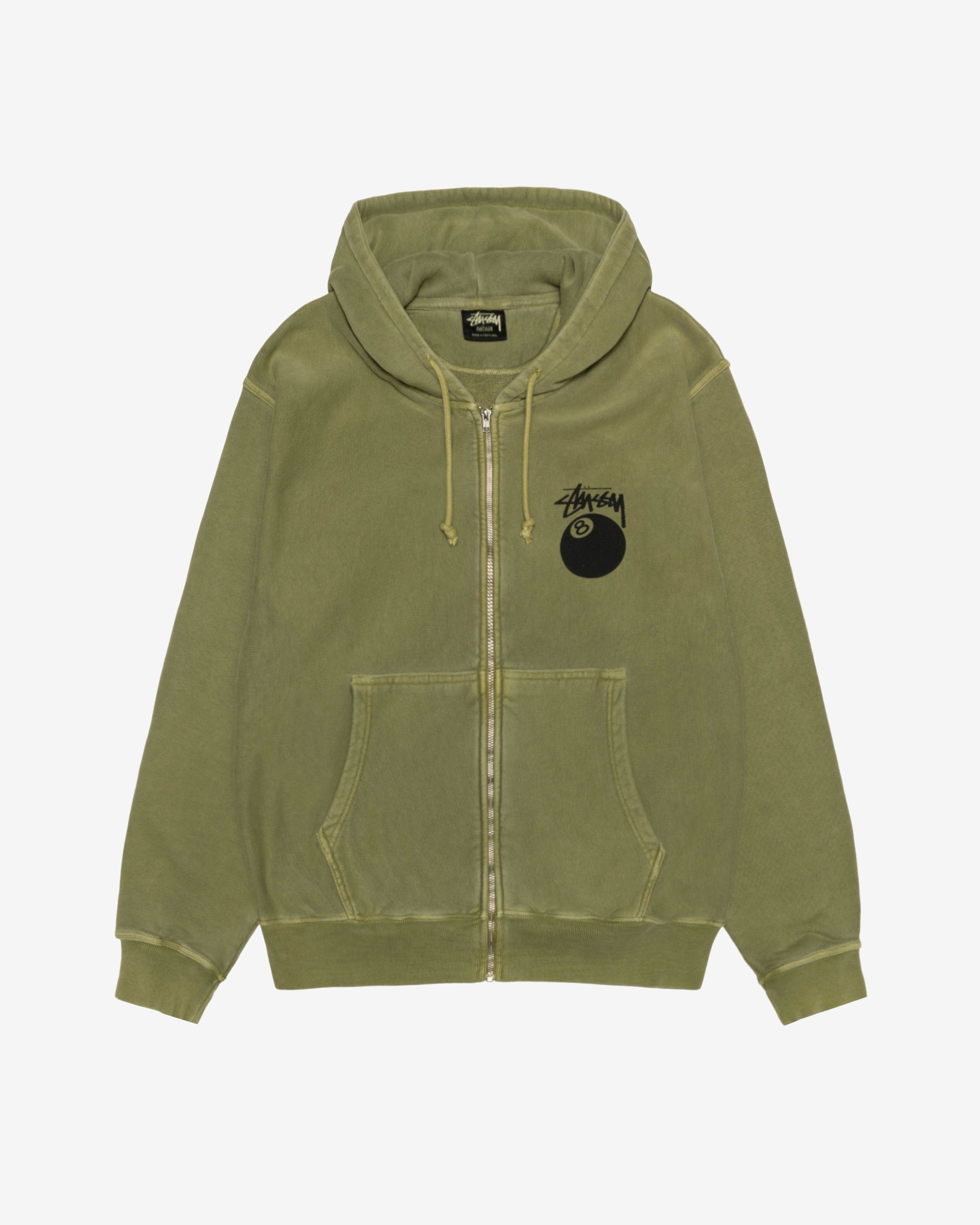 Stüssy - Men's 8 Ball Pig. Dyed Zip Hoodie - (Olive) by STUSSY