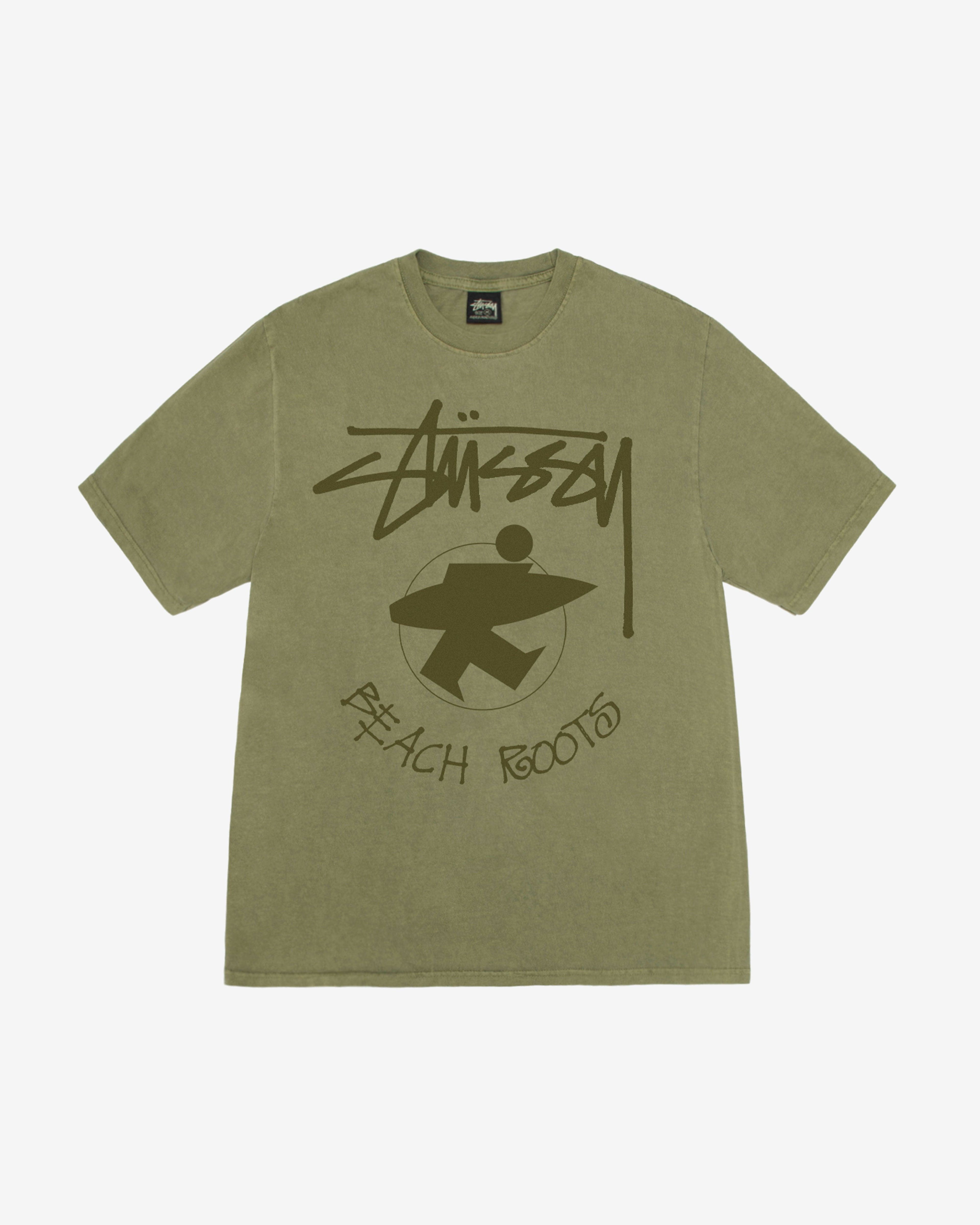 Stüssy - Men's Beach Roots Pig. Dyed Tee - (Olive) by STUSSY