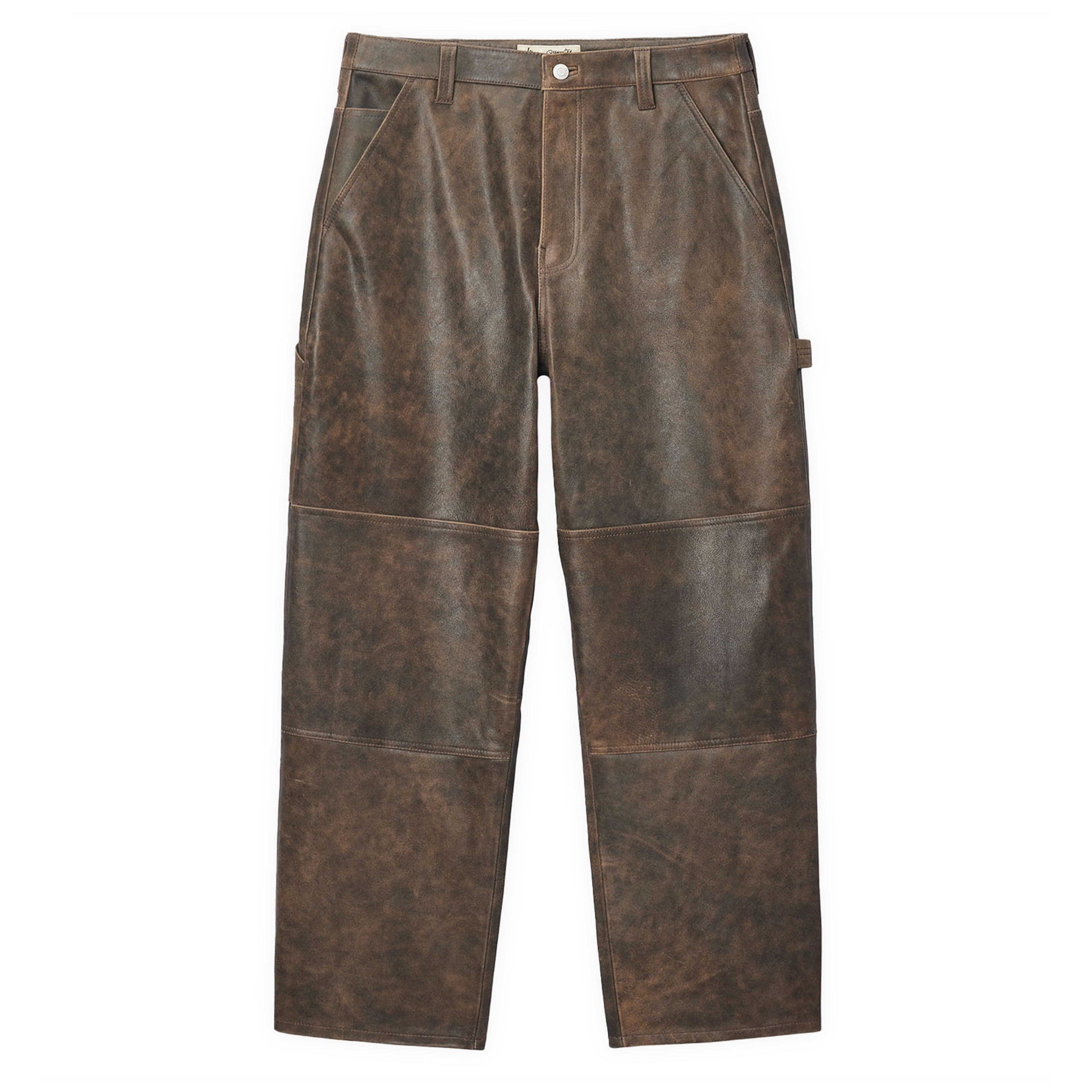 Stüssy - Men's Distressed Leather Work Pant - (Brown) by STUSSY