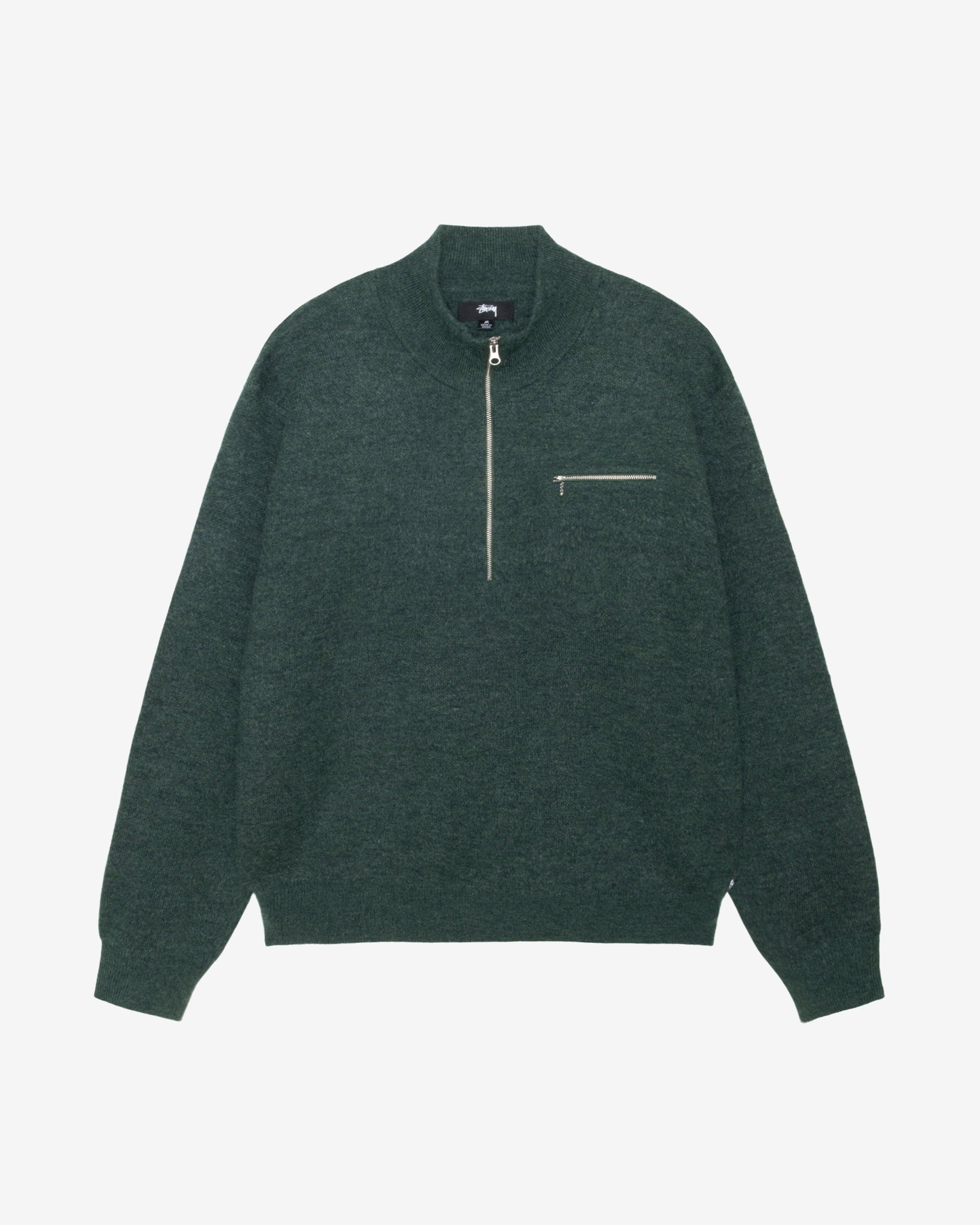 Stüssy - Men's Half Zip Mock Neck Sweater - (Dark Green) by STUSSY