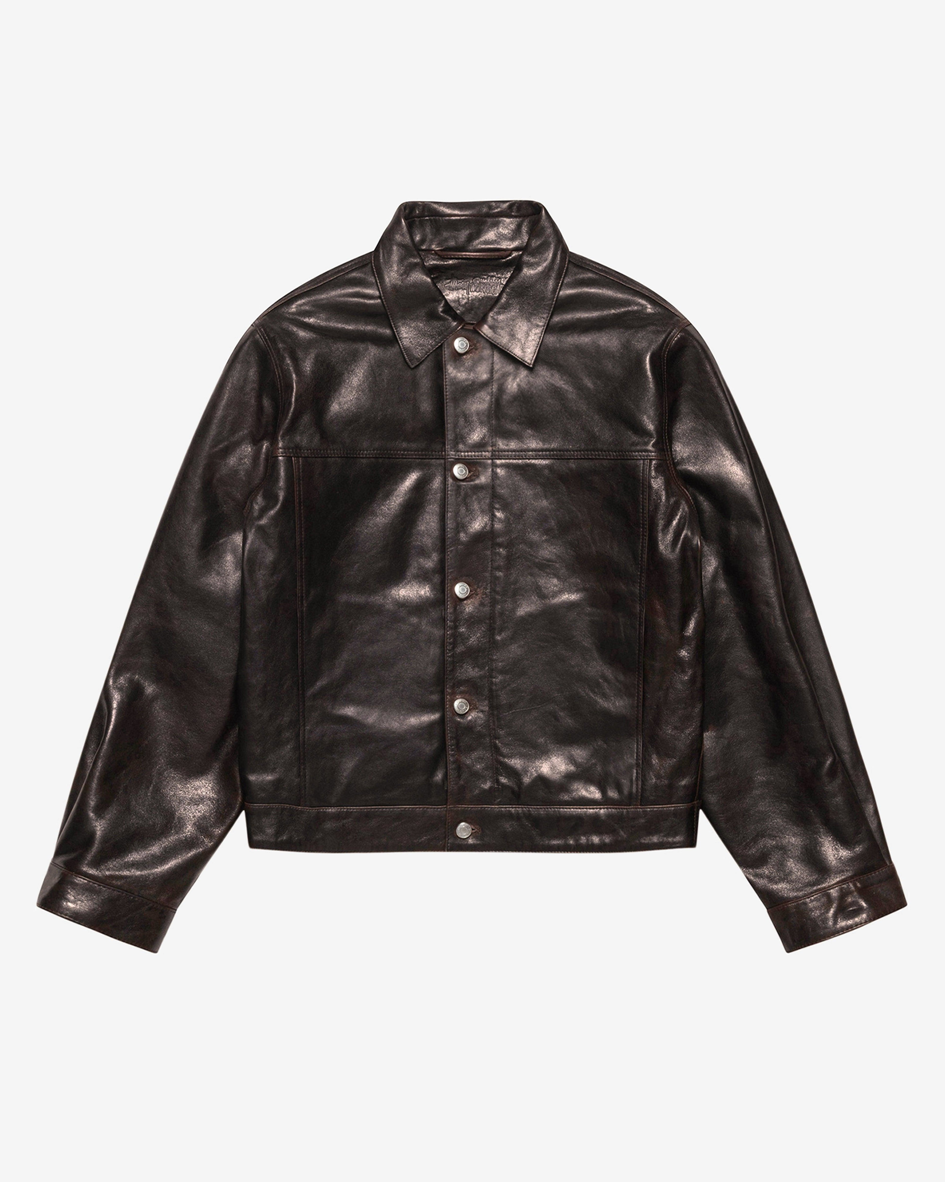 Stüssy - Men's Leather Trucker - (Dark Brown) by STUSSY