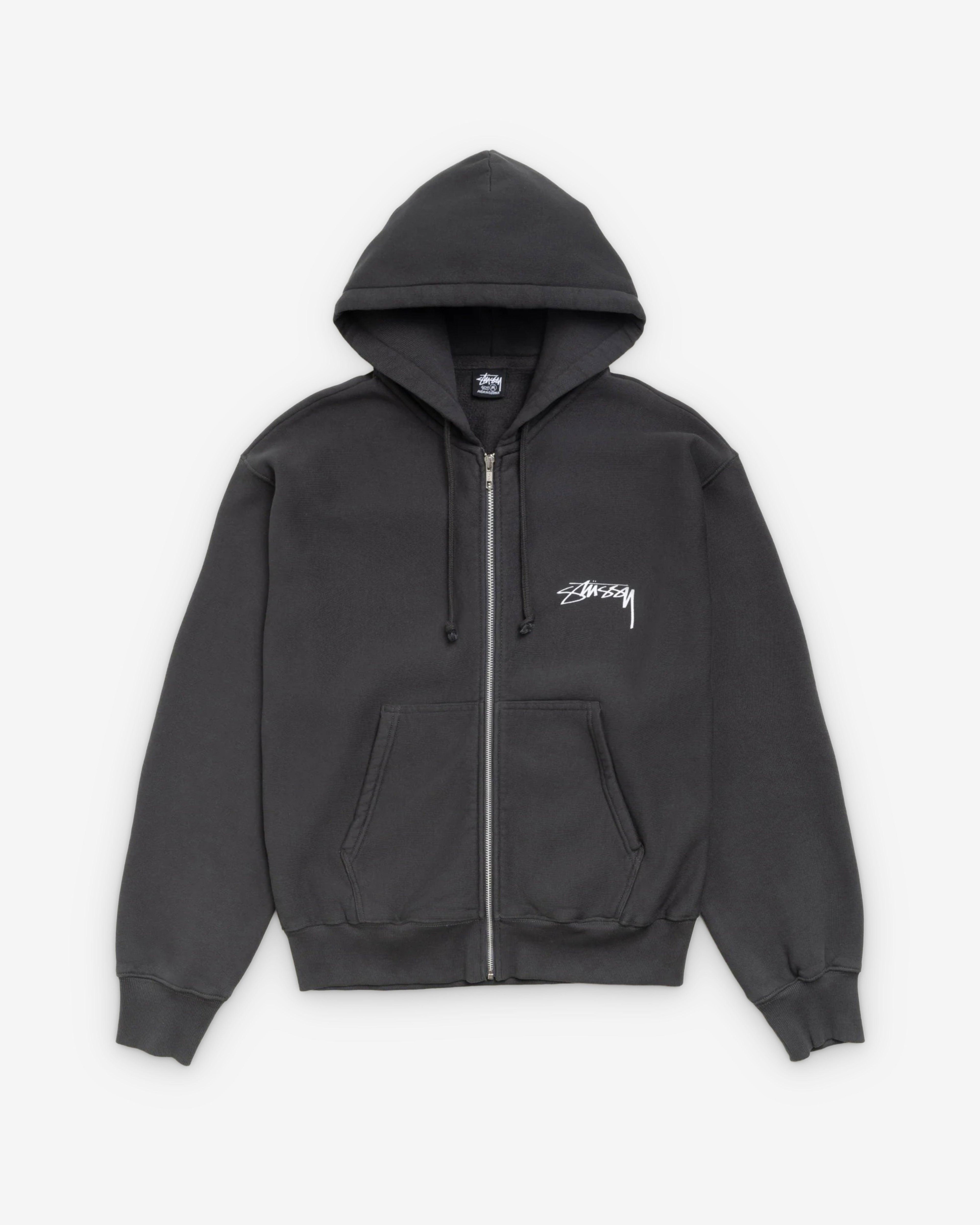 Stüssy - Men's Skate Stack Garment Dyed Zip Hood - (Faded Black) by STUSSY