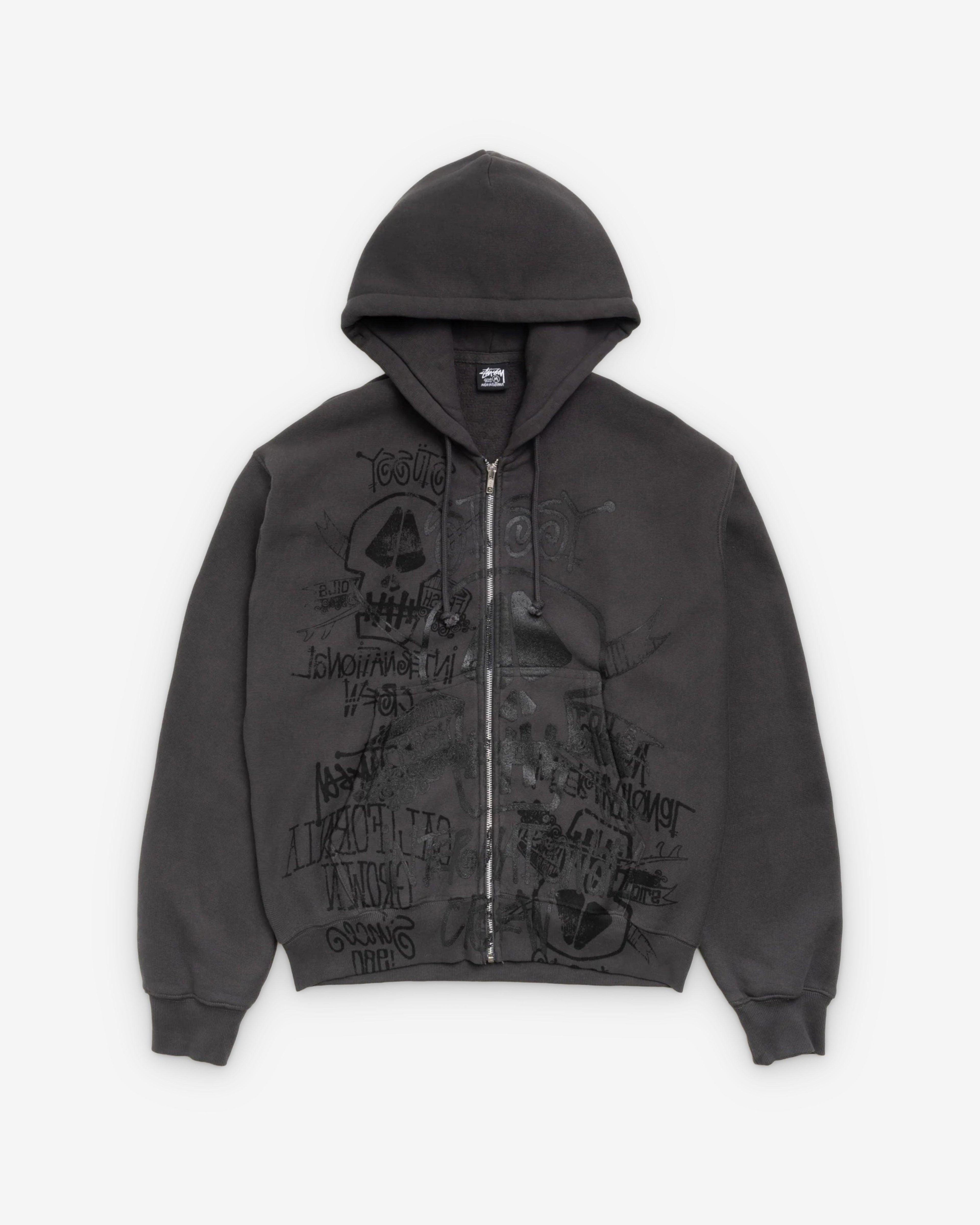 Stüssy - Men's Skulls Pigment Dyed Zip Hood - (Faded Black) by STUSSY
