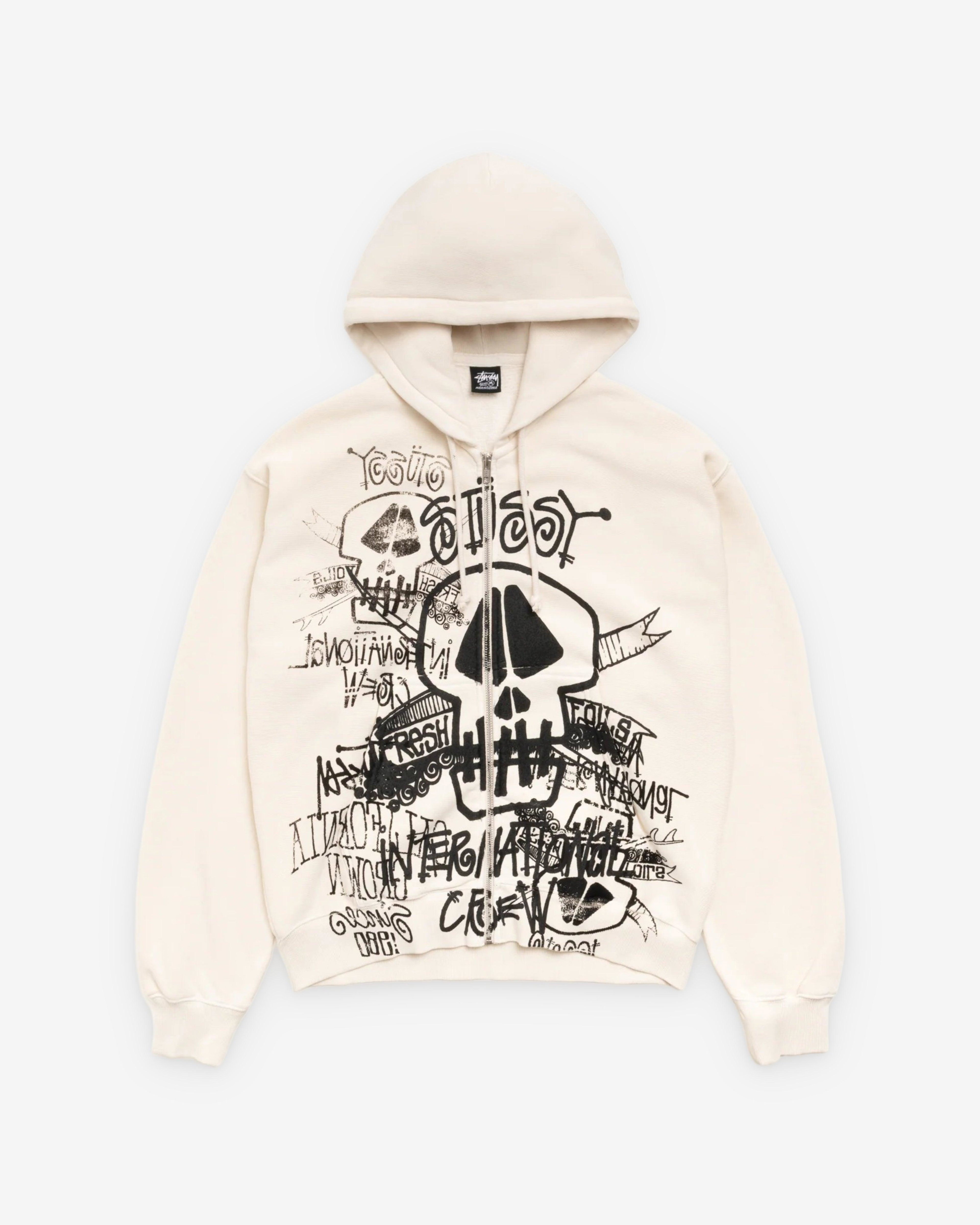 Stüssy - Men's Skulls Pigment Dyed Zip Hoodie - (Bone) by STUSSY