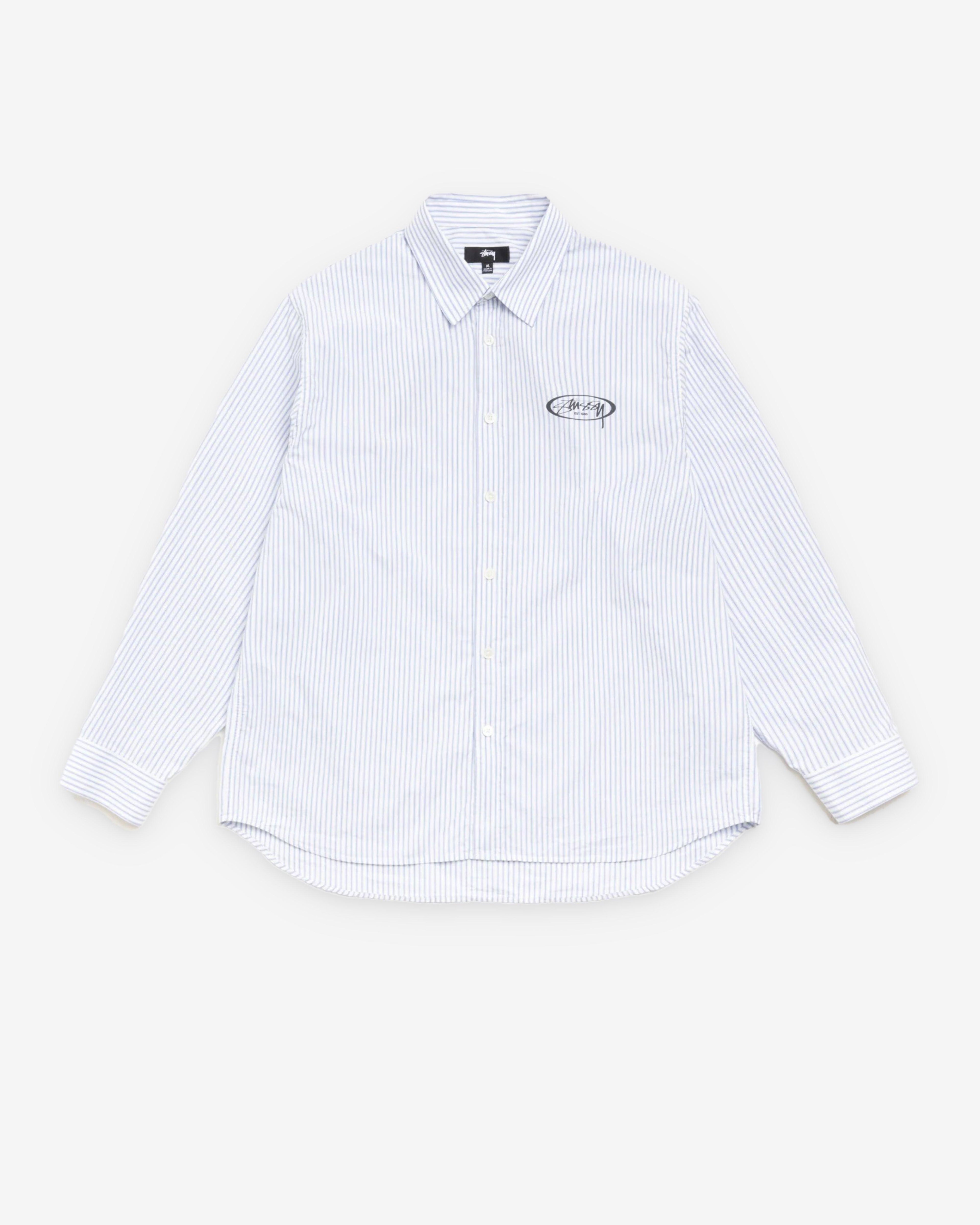 Stüssy - Men's Standard Shirt Logo - (Blue Stripe) by STUSSY