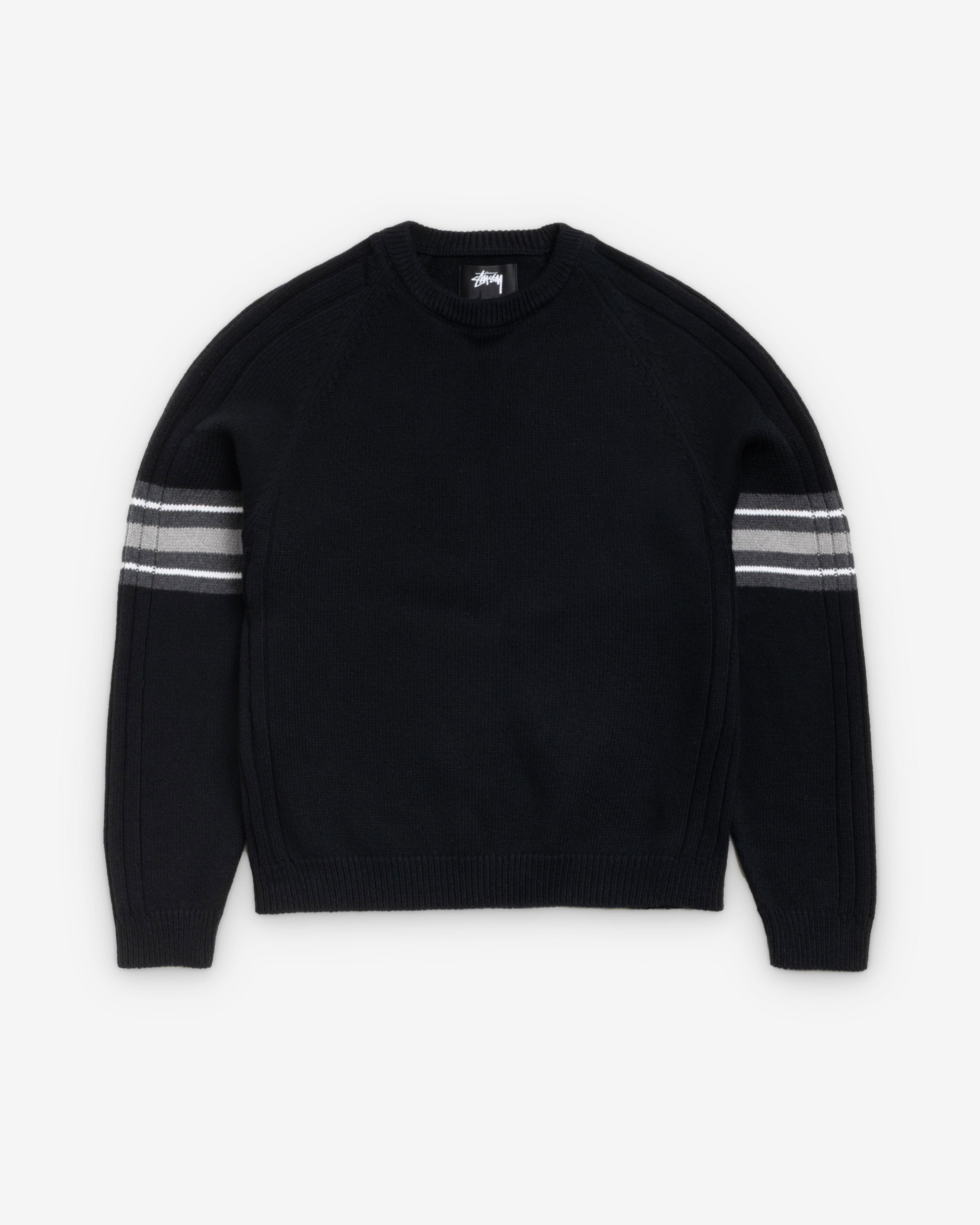 Stüssy - Men's Stripe Raglan Crew - (Black) by STUSSY Stüssy - Men's Stripe Raglan Crew - (Black) by STUSSY