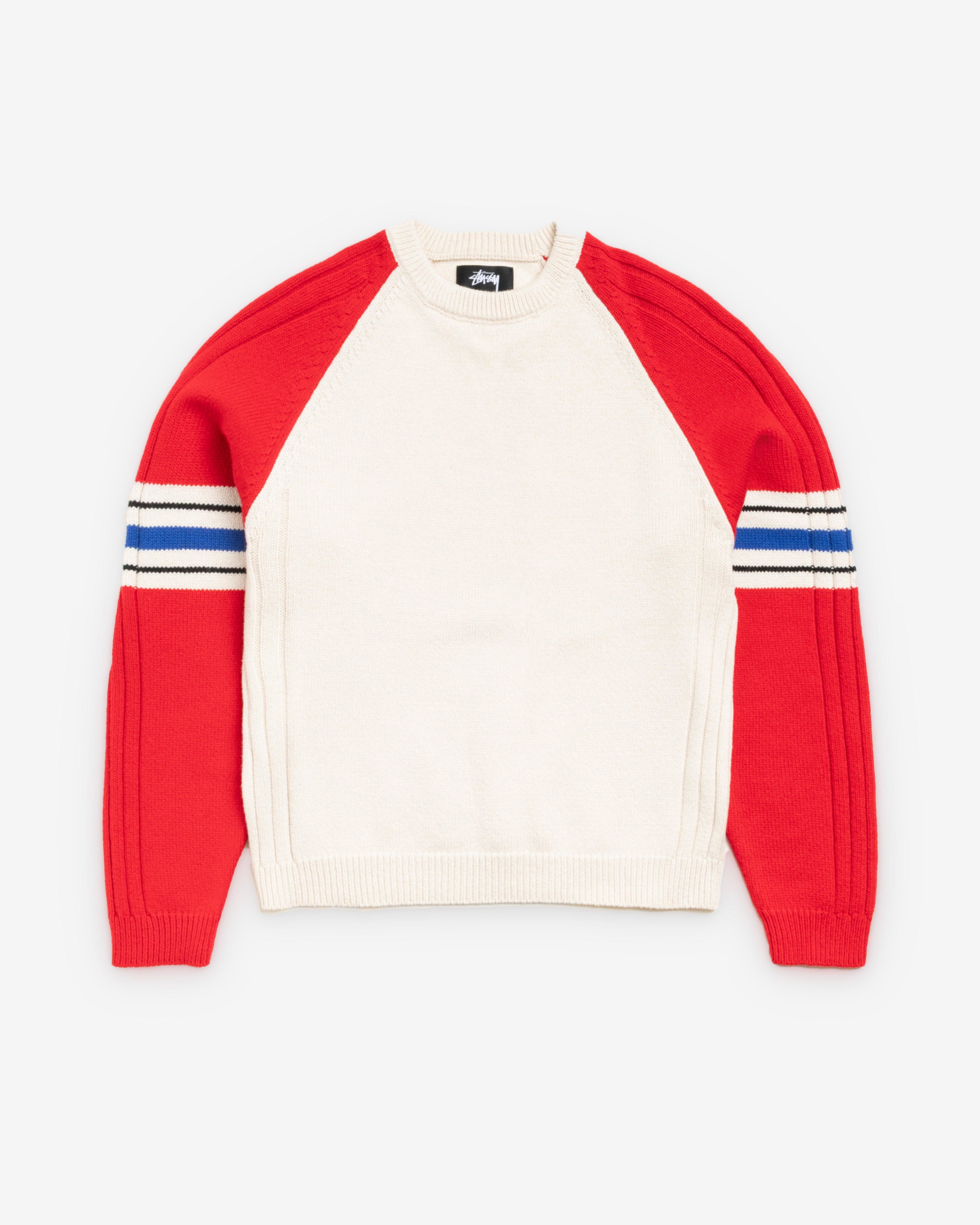 Stüssy - Men's Stripe Raglan Crew - (Red) by STUSSY Stüssy - Men's Stripe Raglan Crew - (Red) by STUSSY