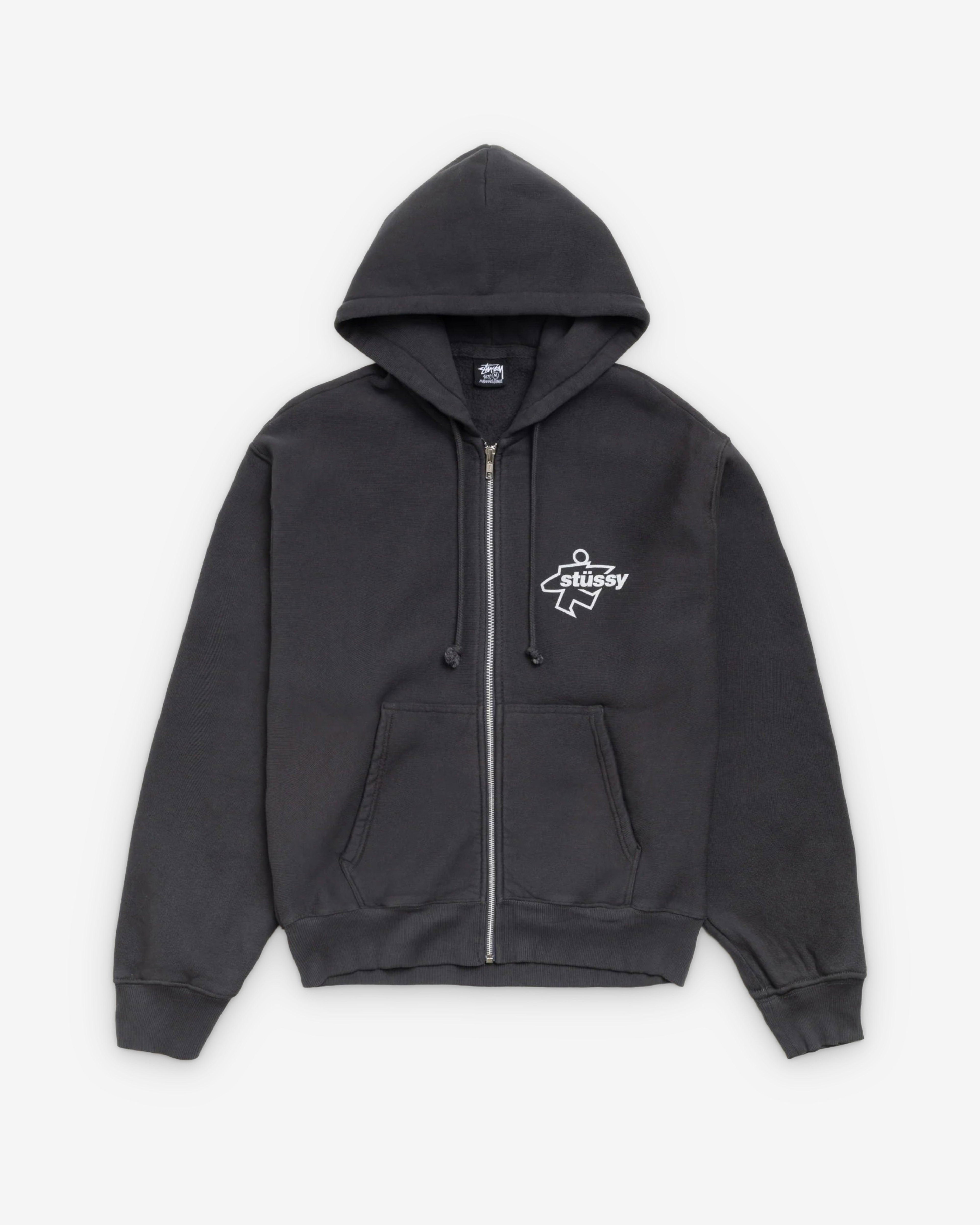 Stüssy - Men's Surf Size Garment Dyed Zip Hood - (Faded Black) by STUSSY