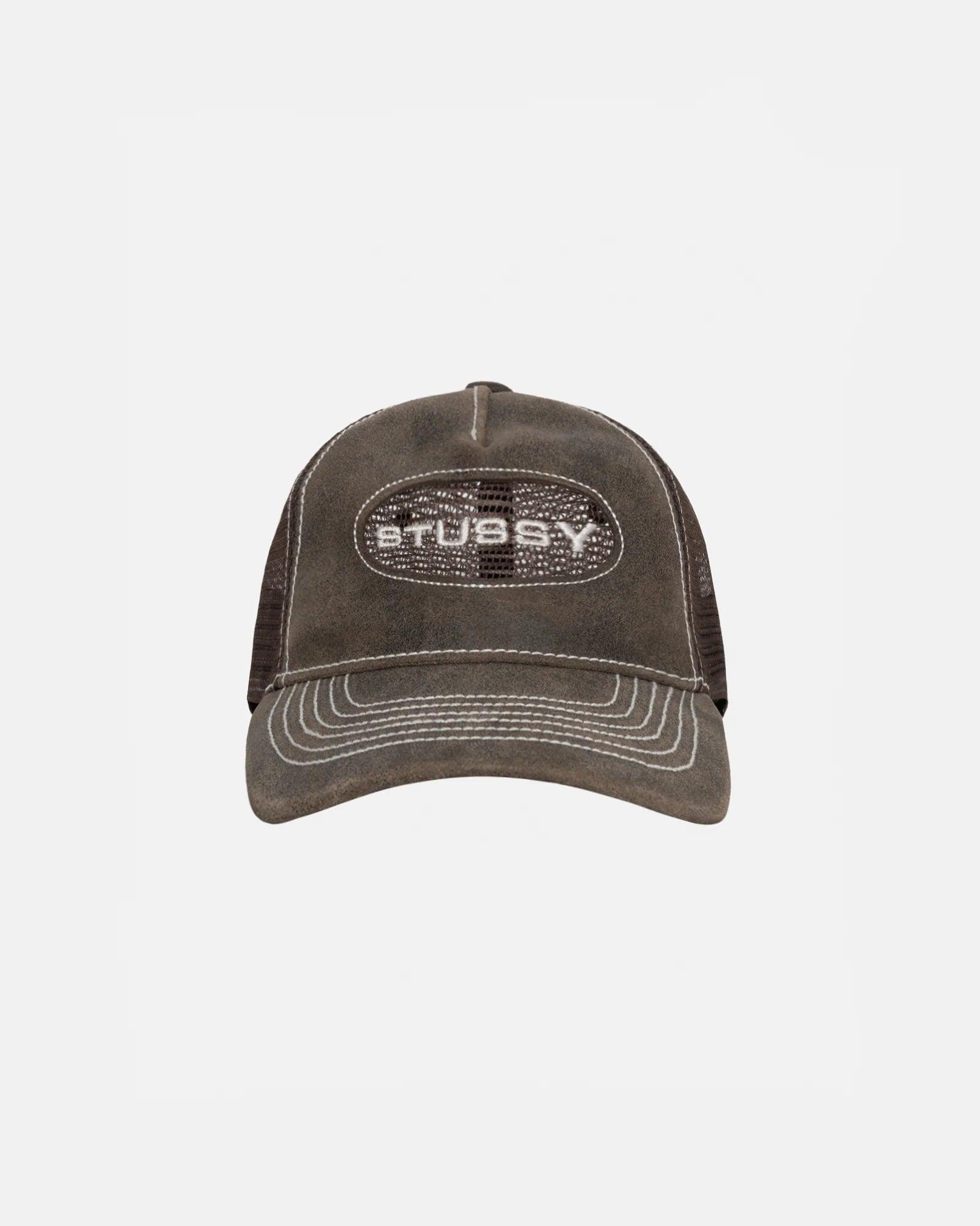 Stussy - Men's Cut Out Leather Trucker Cap - (Brown) by STUSSY