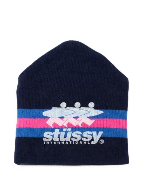 logo-print striped beanie hat by STUSSY