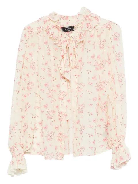 ruffled floral-print blouse by STYLAND