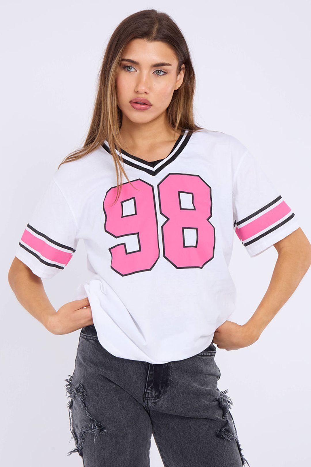 98 Print Jersey T-Shirt - V-Neck - Short Sleeve - T-Shirt by STYLEWISE