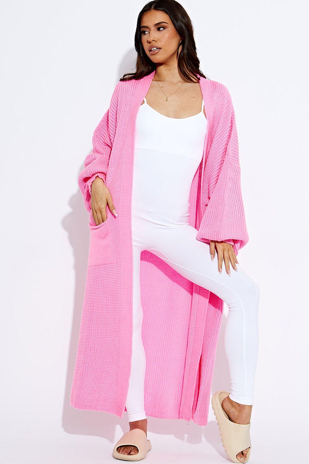 Balloon Sleeve Longline - Open Front - Knitted Cardigan by STYLEWISE
