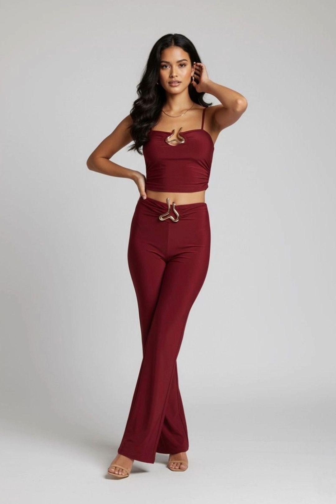 Buckle Detail Strappy Top and Wide Leg Trouser Co-ord Set by STYLEWISE