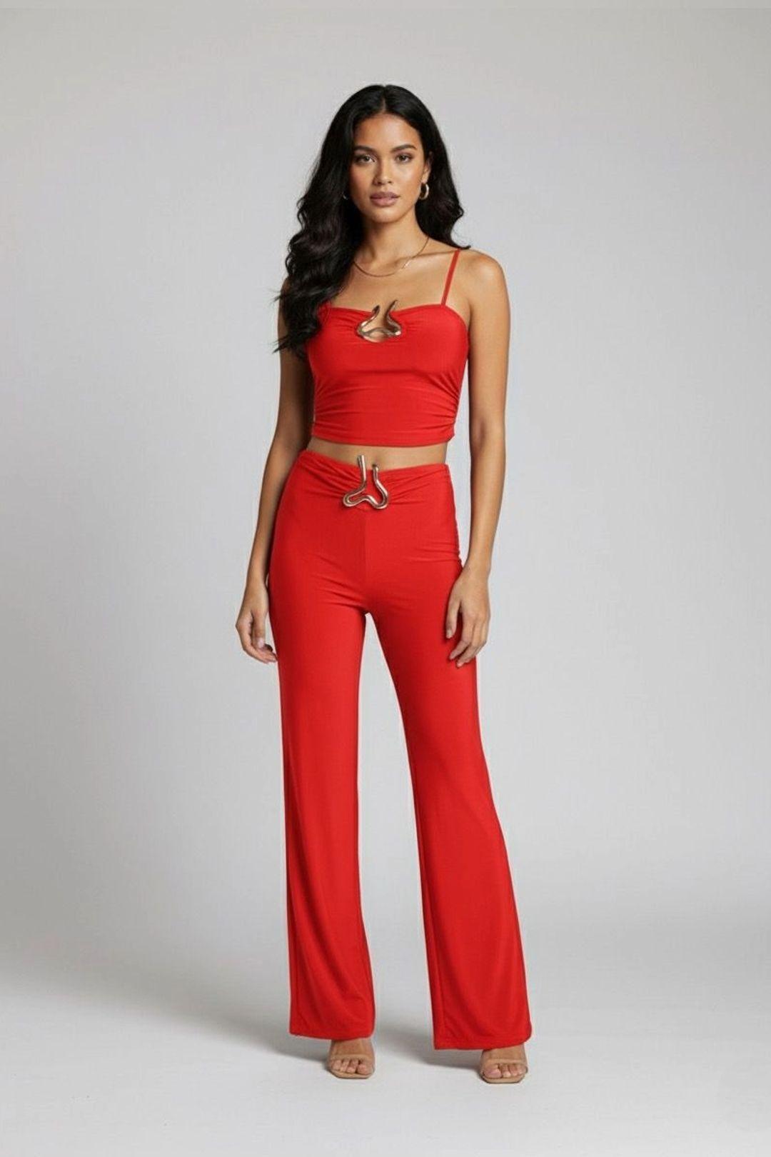 Buckle Detail Strappy Top and Wide Leg Trouser Co-ord Set by STYLEWISE