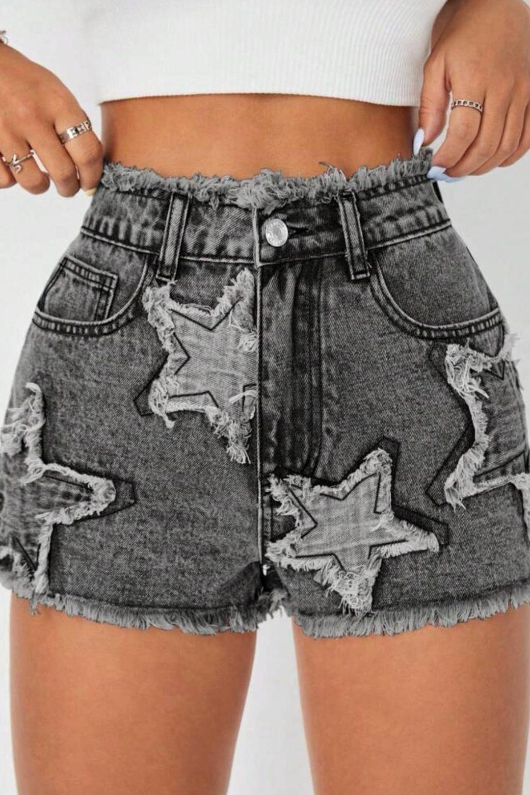 Embroidery Star - Mini - Denim Short by STYLEWISE