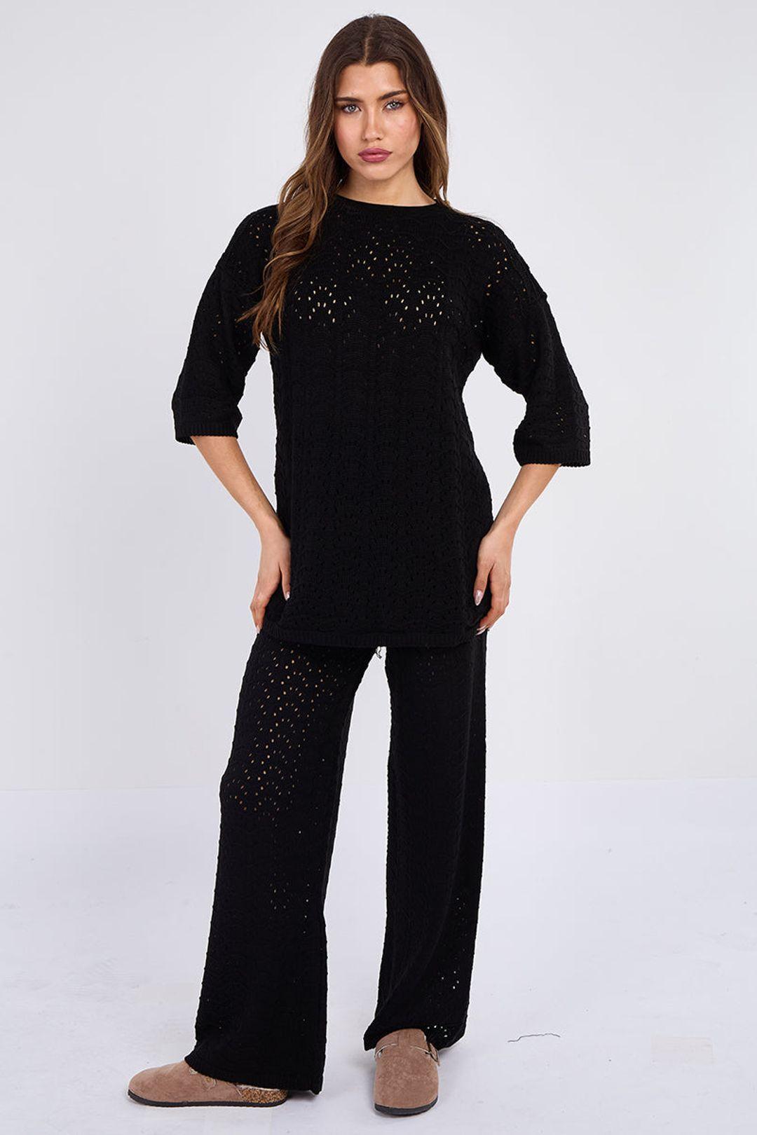 Knitted Short Sleeve Top and Wide Leg Trouser Co-ord Set by STYLEWISE