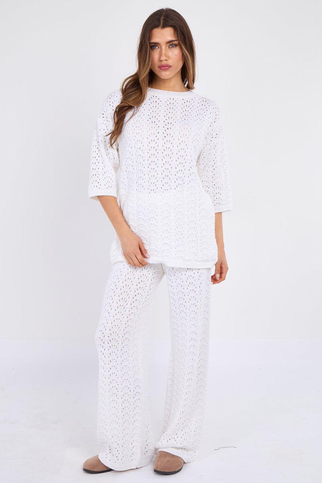 Knitted Short Sleeve Top and Wide Leg Trouser Co-ord Set by STYLEWISE
