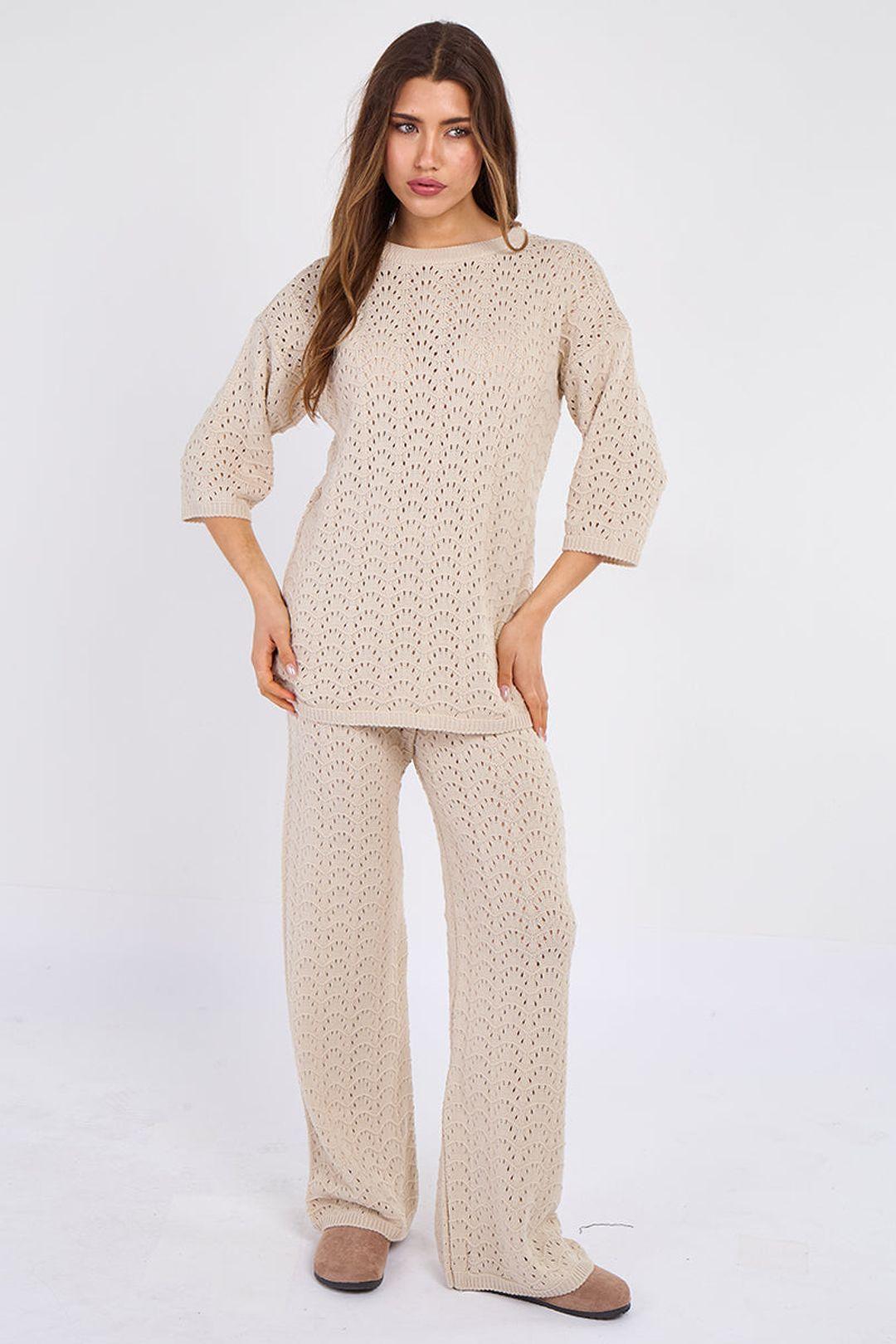 Knitted Short Sleeve Top and Wide Leg Trouser Co-ord Set by STYLEWISE