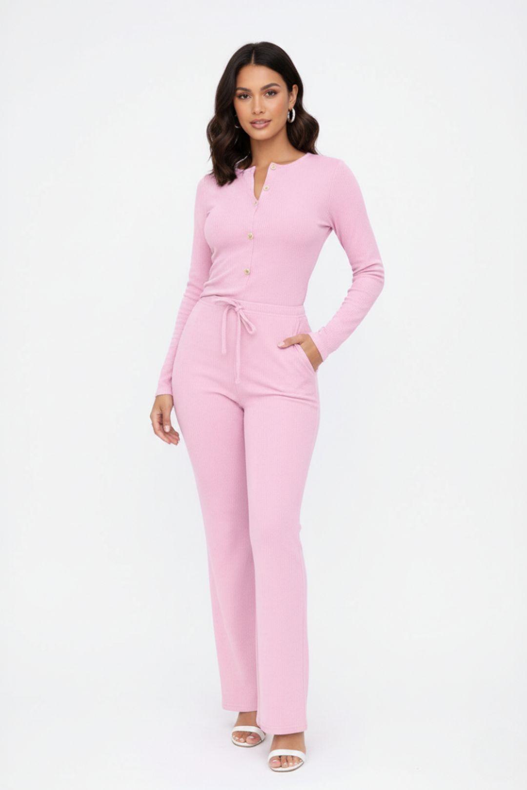 Long Sleeve Button Top and Wide Leg Trouser Co-Ord Set by STYLEWISE