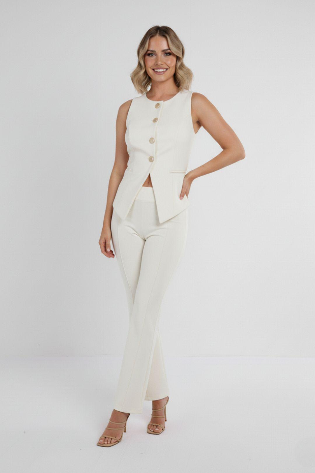 Longline Button Waistcoat & Wide Leg Trouser Co-ord Set by STYLEWISE