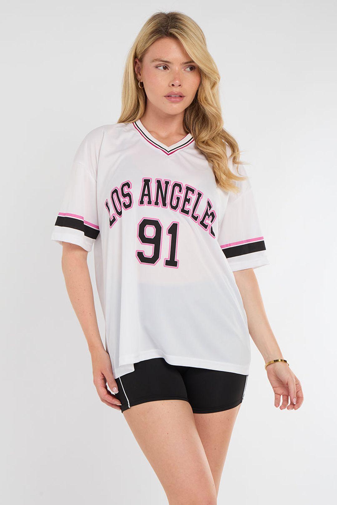 Los Angeles Print - V-Neck - Jersey T-Shirt by STYLEWISE