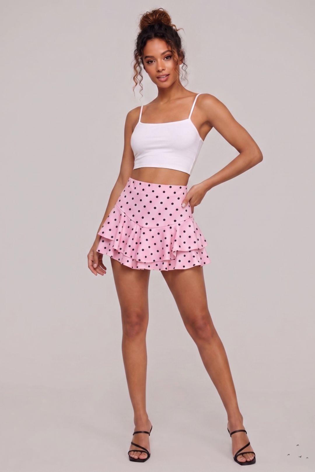 Polka Dot Frill Detail Mini Skort by STYLEWISE