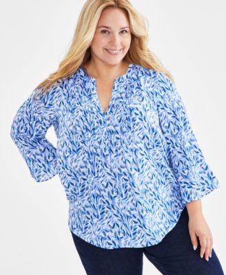Plus Size Printed Pintuck Blouse by STYLE&CO
