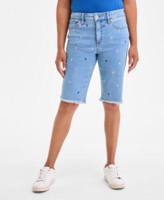 Women's Embroidered Mid-Rise Denim Bermuda Shorts, Exclusively at Macy's by STYLE&CO