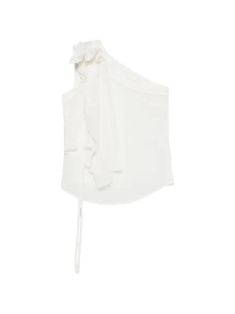 one-shoulder floral-appliqué blouse by SU
