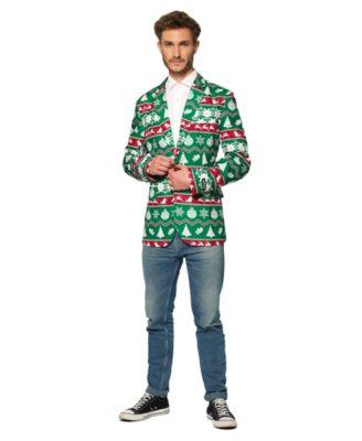 Men's Christmas Blazer - X- Mas Festive Nordic Slim Fit - Green - White by SUITMEISTER