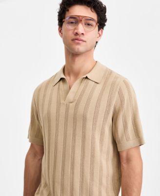 Men's Mixed-Stitch Johnny Collar Short-Sleeve Sweater by SUN + STONE