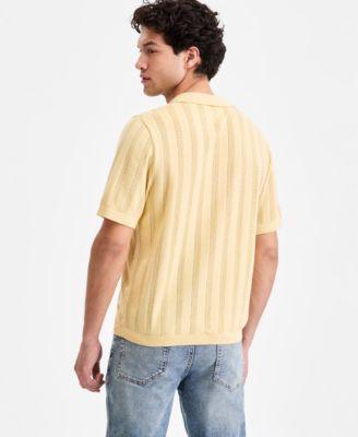 Men's Mixed-Stitch Johnny Collar Short-Sleeve Sweater by SUN + STONE