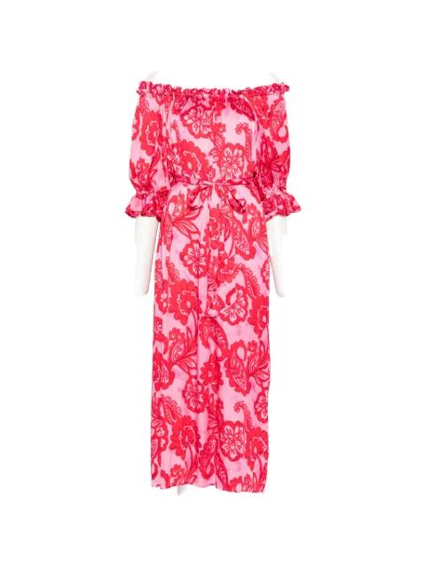 Paolina paisley-print off-shoulder midi dress by SUNDRESS