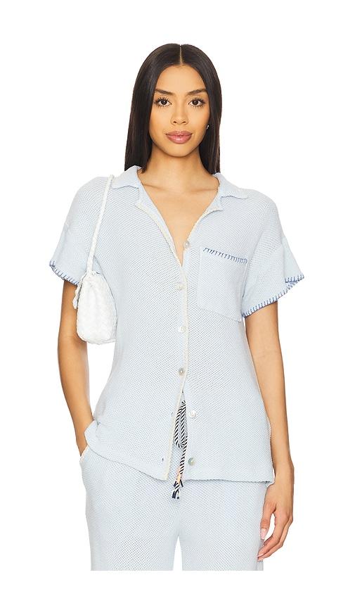 SUNDRY Mesh Camp Shirt in Baby Blue by SUNDRY