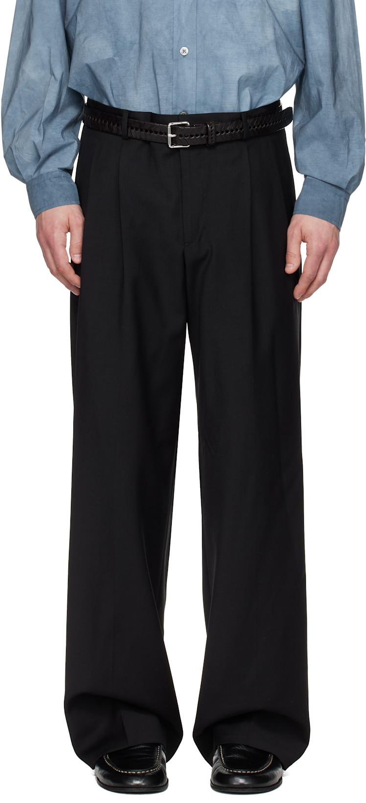 Black Wide Pleated Trousers by SUNFLOWER