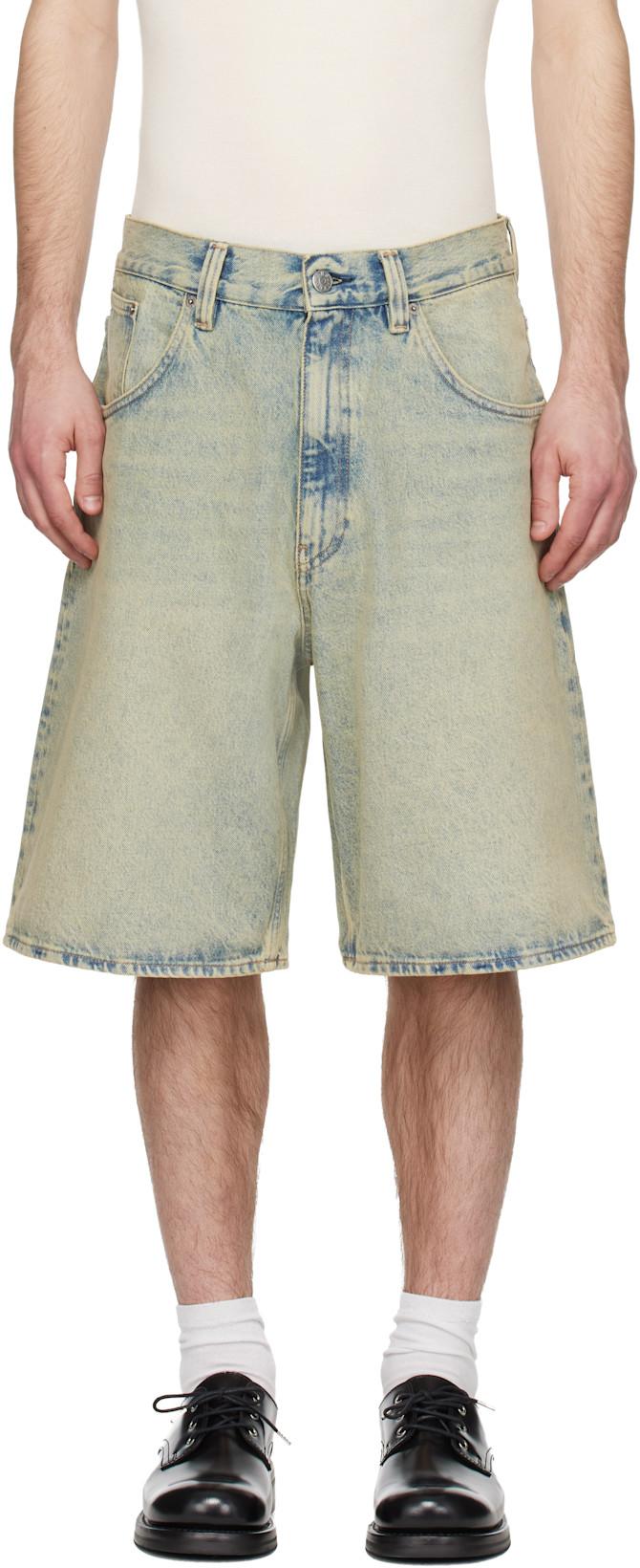 Blue & Yellow Super Wide Denim Shorts by SUNFLOWER