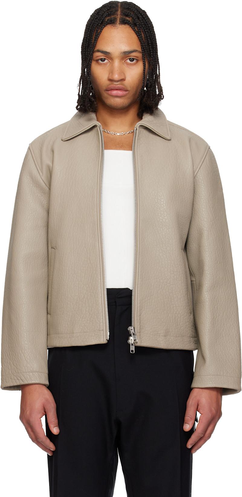 Taupe Short Leather Jacket by SUNFLOWER