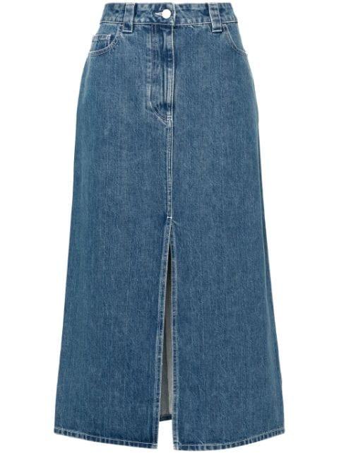 logo-patch denim skirt by SUNNEI