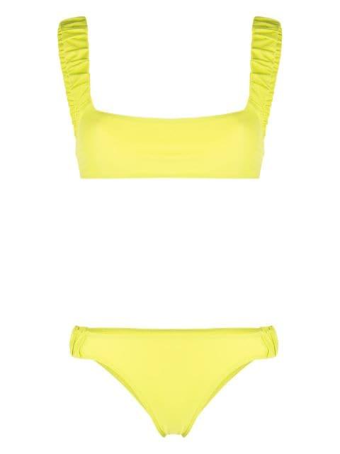 logo-print ruched bikini set by SUNNEI