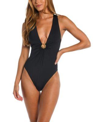 Solid V Plunge One Piece Swimsuits by SUNSHINE 79