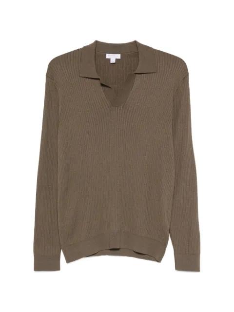 ribbed-knit long-sleeve polo shirt by SUNSPEL