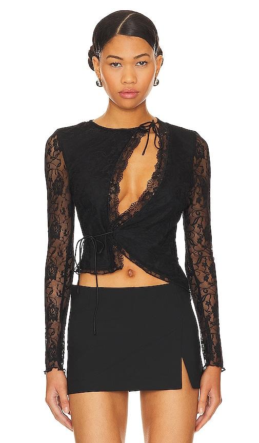 superdown Anahi Wrap Lace Top in Black by SUPERDOWN