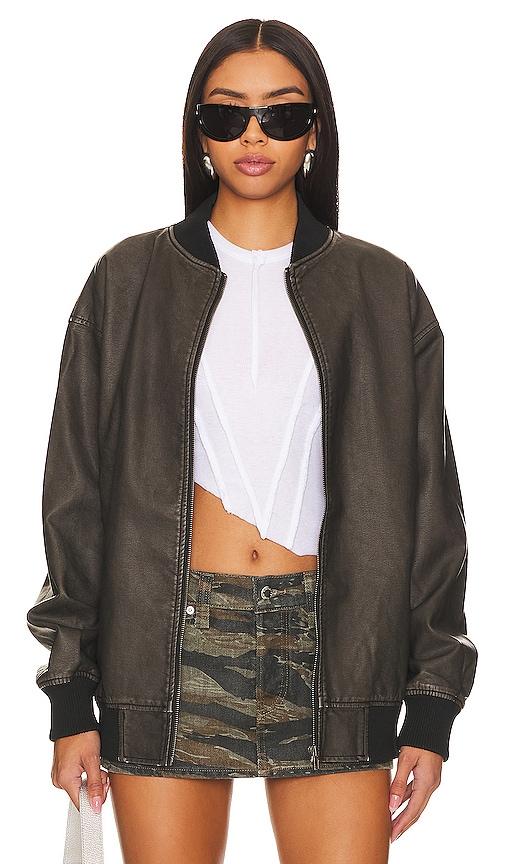 superdown Ariel Faux Leather Bomber in Black by SUPERDOWN